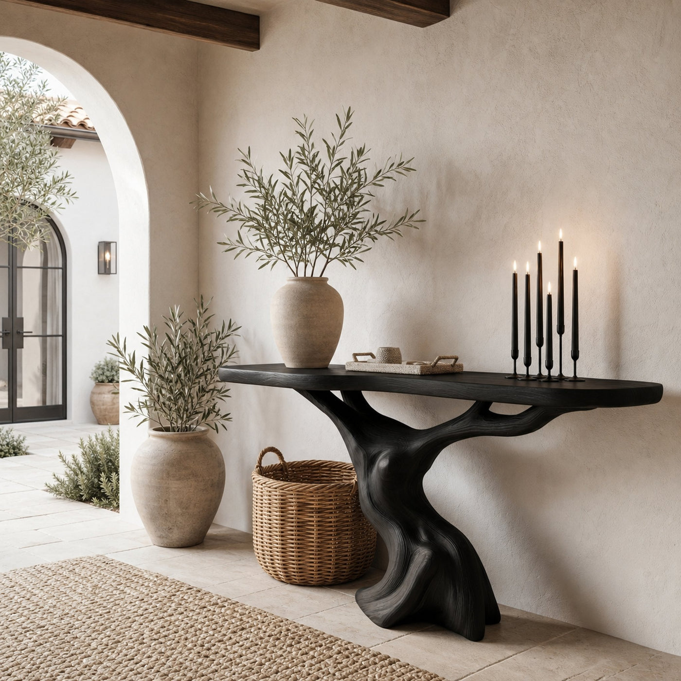 Rustic Organic Console Table With Unique Sculptural Tree Inspired Wood Base For Entryway And Living Room - product view 4