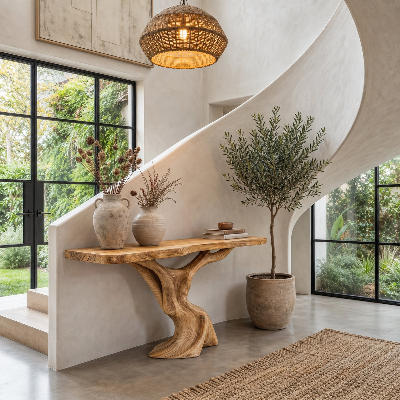 Rustic Organic Console Table With Unique Sculptural Tree Inspired Wood Base For Entryway And Living Room - product view 5