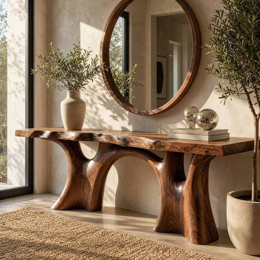 Rustic Organic Slab Console Table Sofa Back Living Room