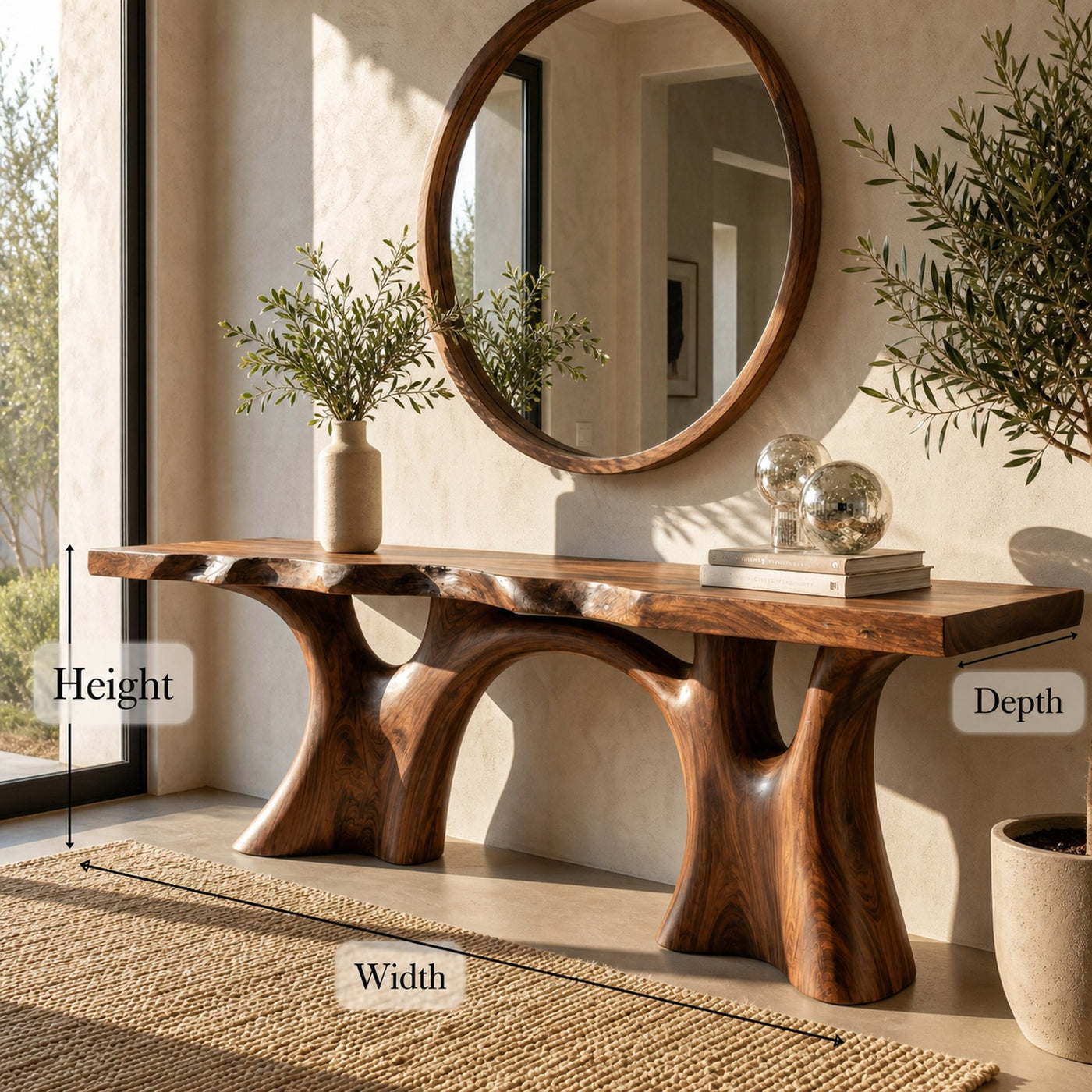 Rustic Organic Slab Console Table Sofa Back Living Room - product view 6