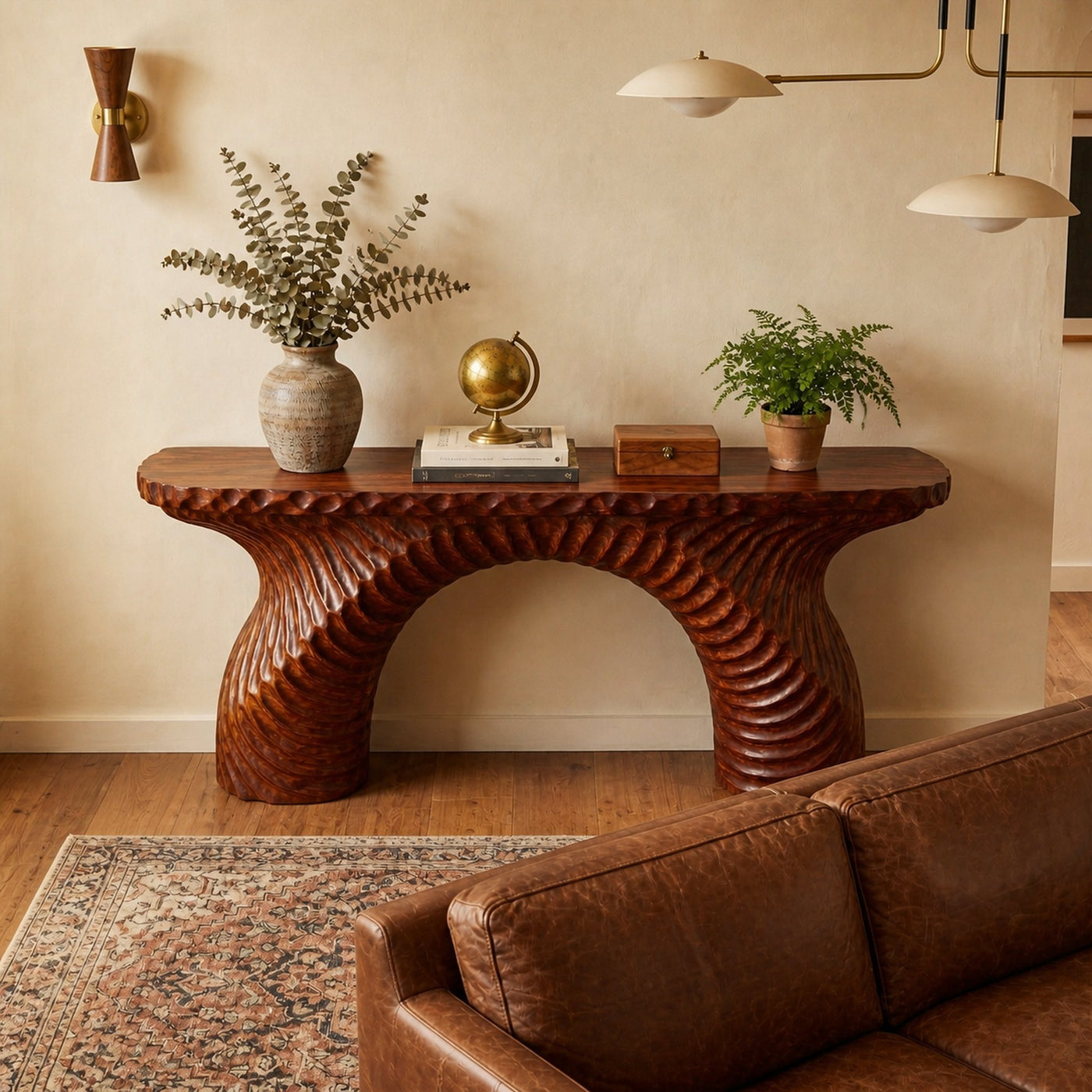 Rustic Ribbed Arch Console Table Entryway Hallway Living Room