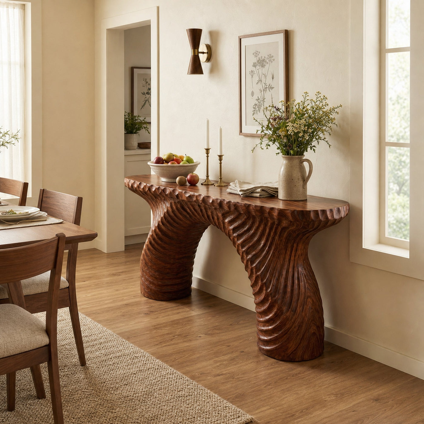 Rustic Ribbed Arch Console Table Entryway Hallway Living Room - product view 2