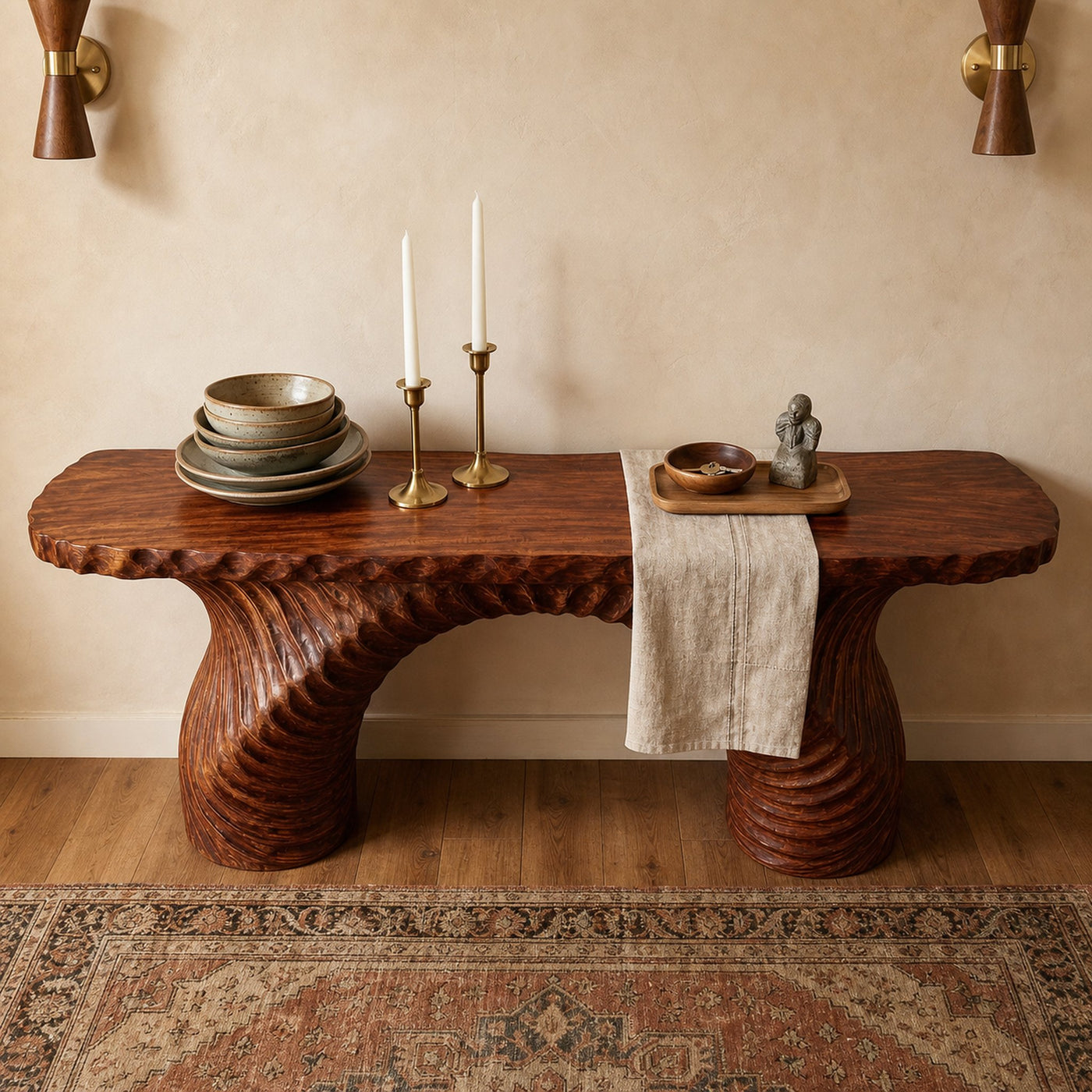 Rustic Ribbed Arch Console Table Entryway Hallway Living Room - product view 3