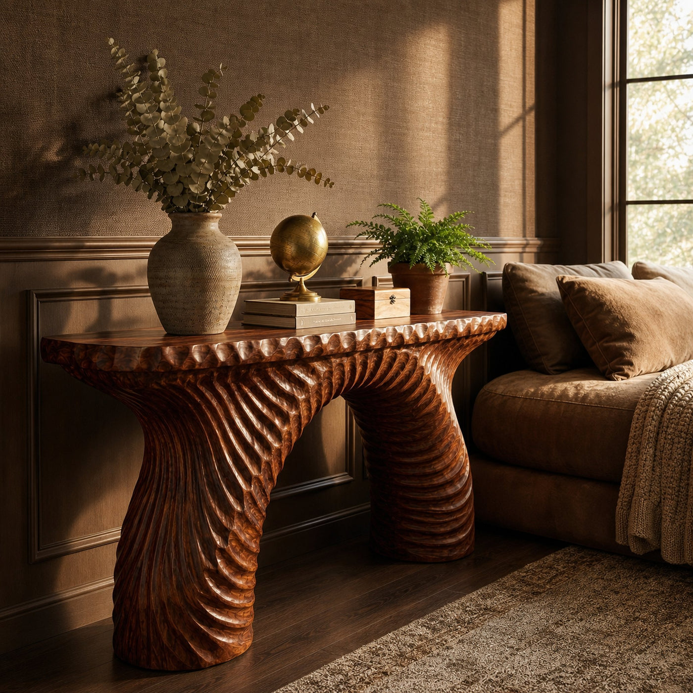Rustic Ribbed Arch Console Table Entryway Hallway Living Room - product view 4