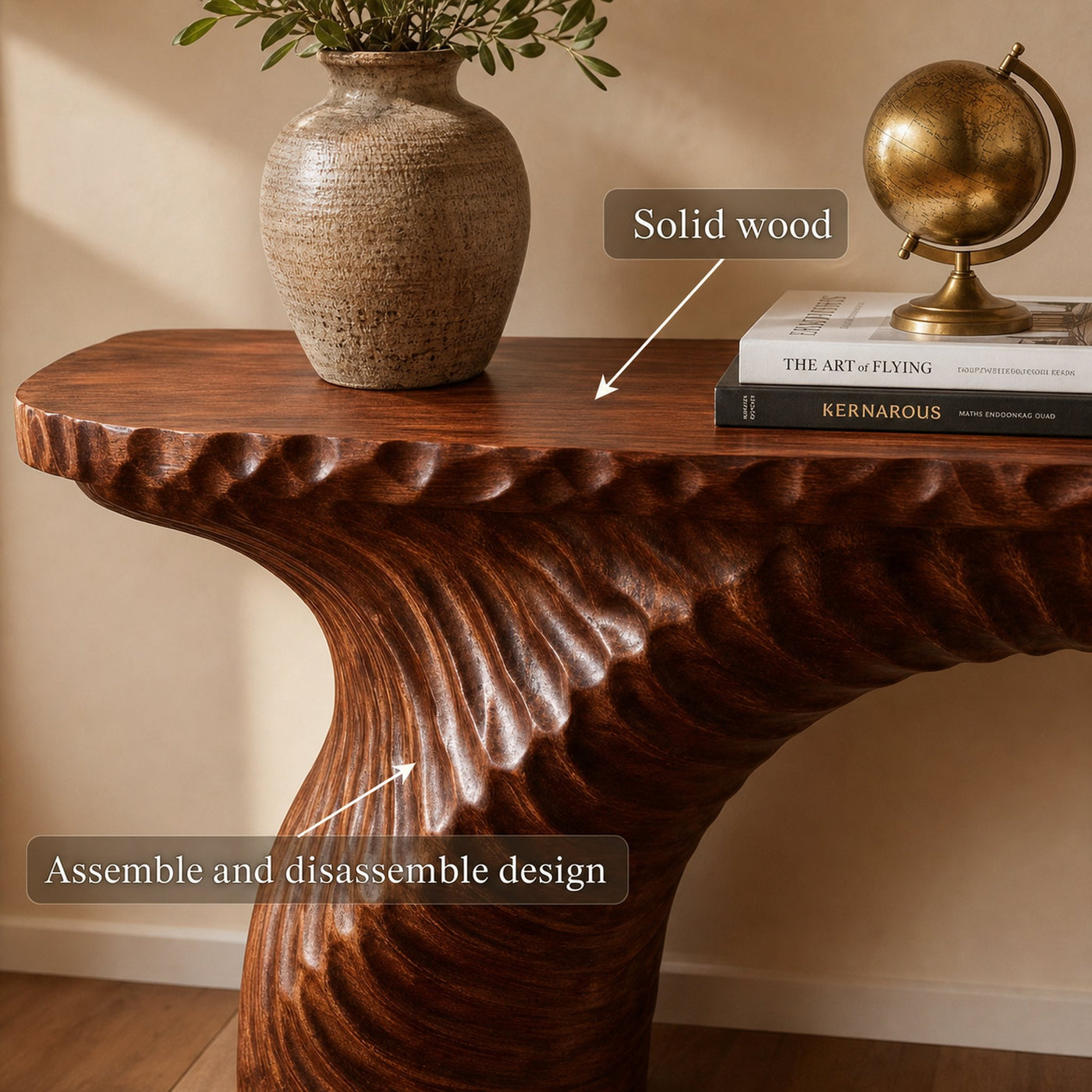 Rustic Ribbed Arch Console Table Entryway Hallway Living Room - product view 5