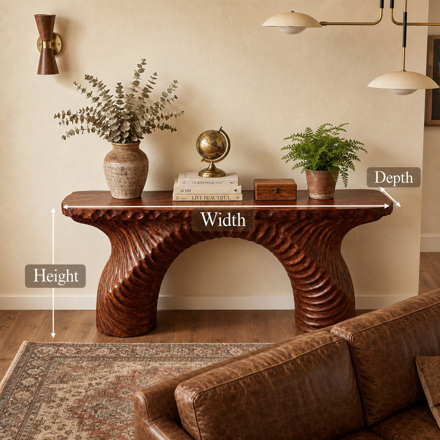 Rustic Ribbed Arch Console Table Entryway Hallway Living Room - product view 6
