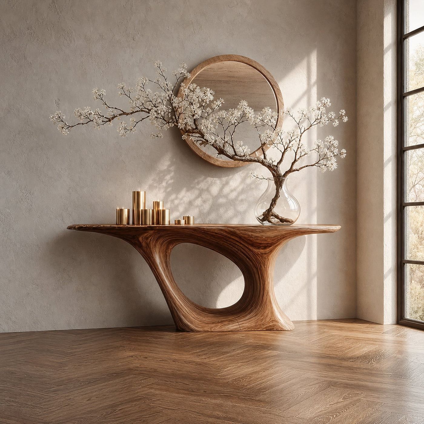 Rustic Sculpt Console Table Entryway Room