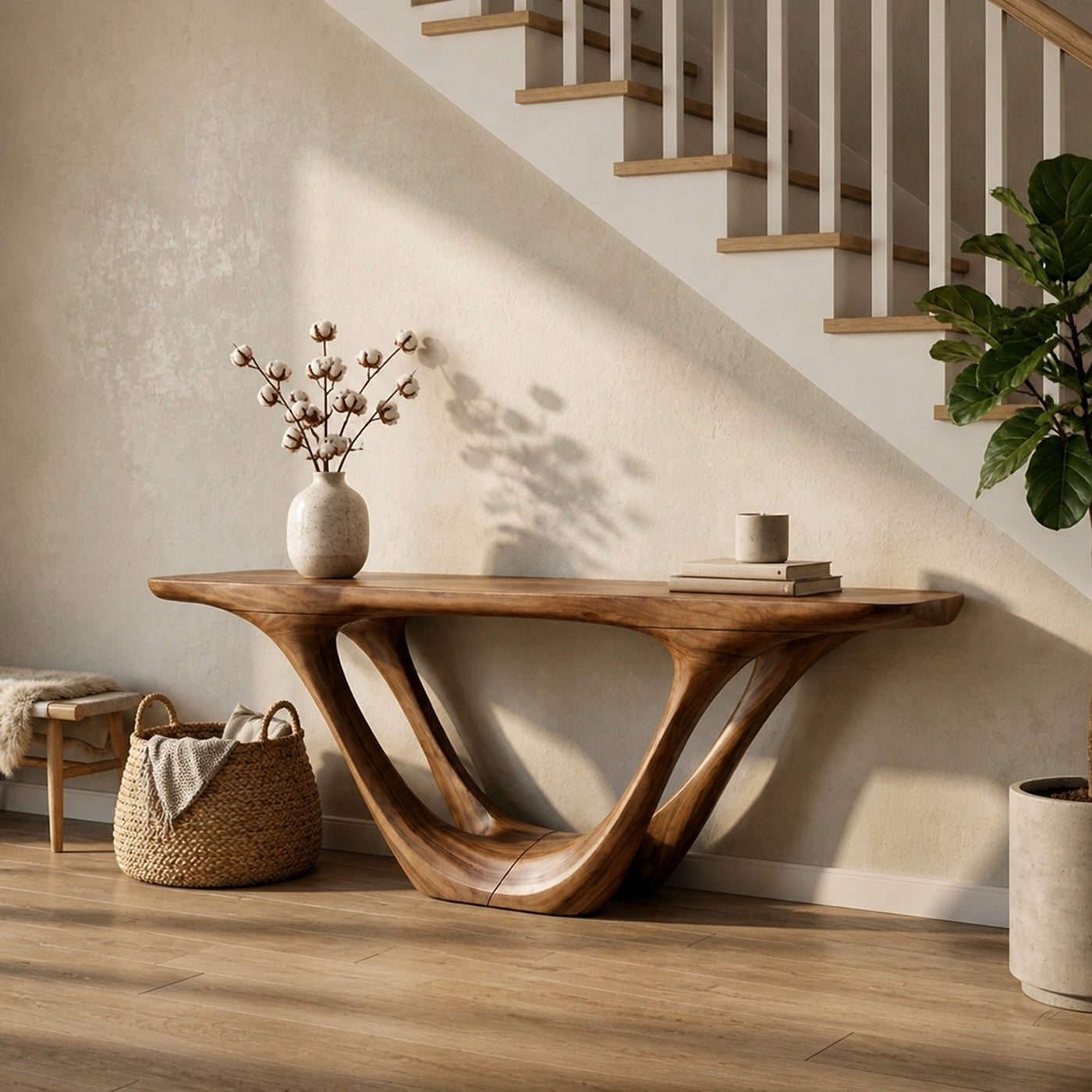 Rustic Sculptural Console Table For Entryway