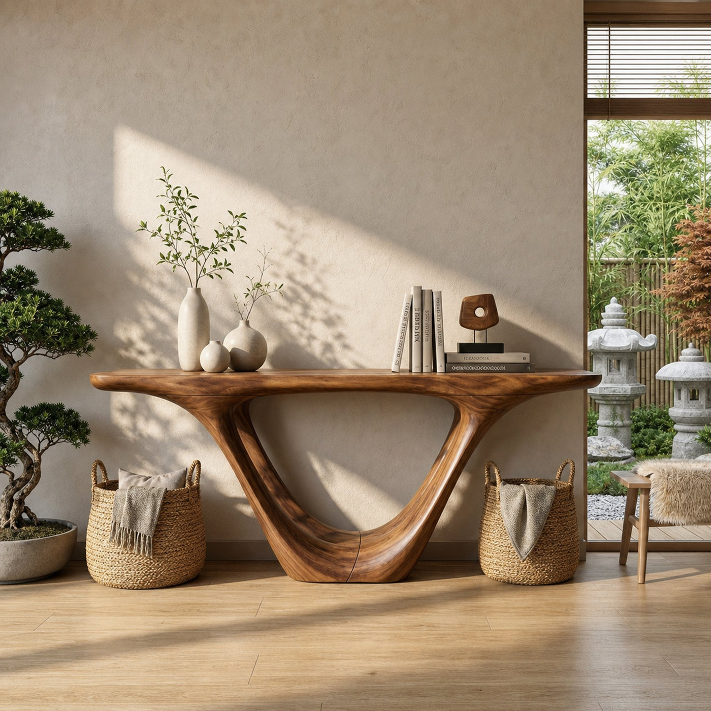Rustic Sculptural Console Table For Entryway - product view 2