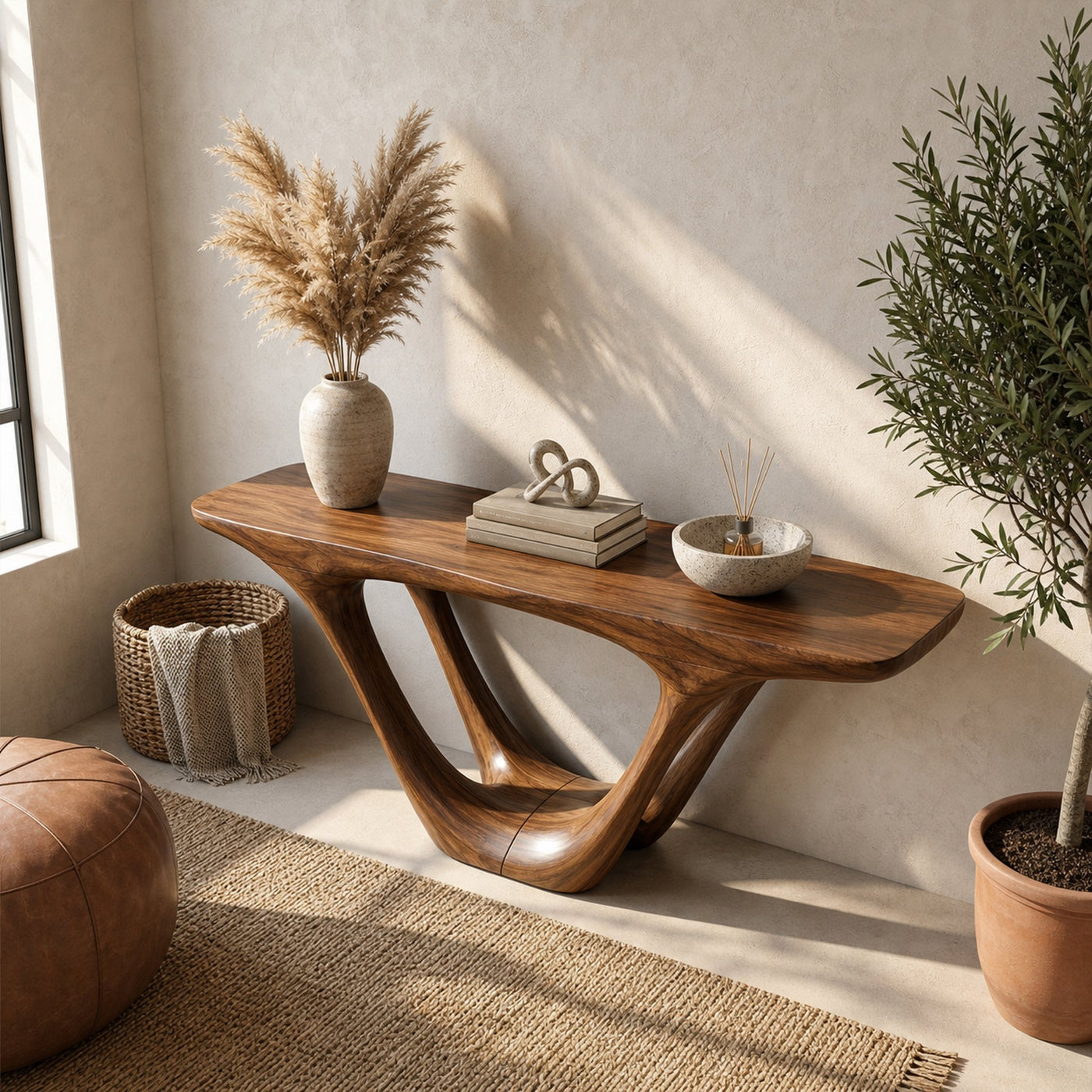 Rustic Sculptural Console Table For Entryway - product view 3