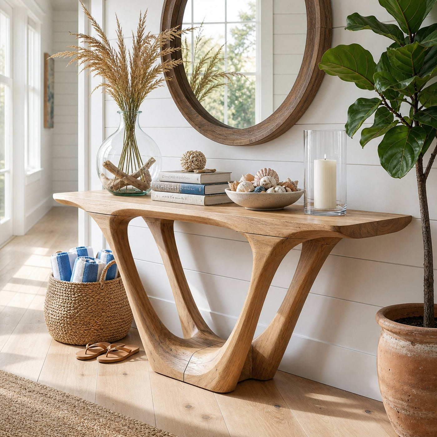 Rustic Sculptural Console Table For Entryway - product view 4