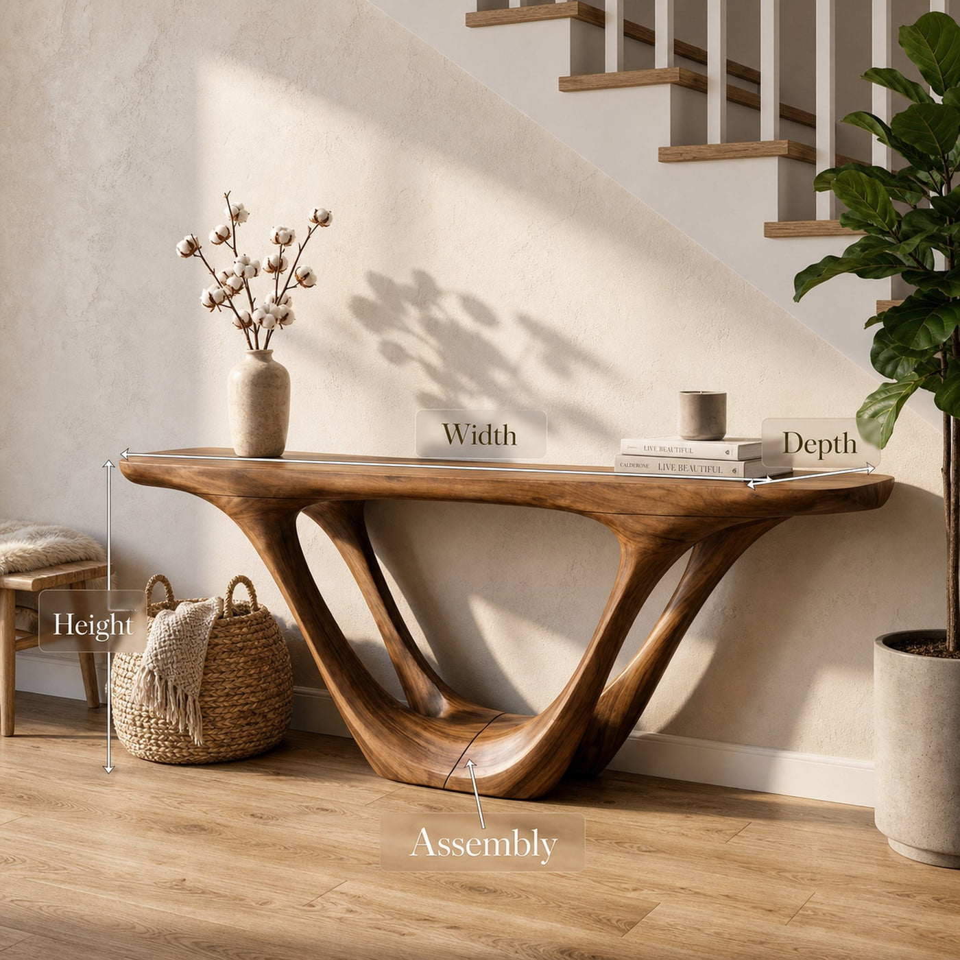 Rustic Sculptural Console Table For Entryway - product view 8