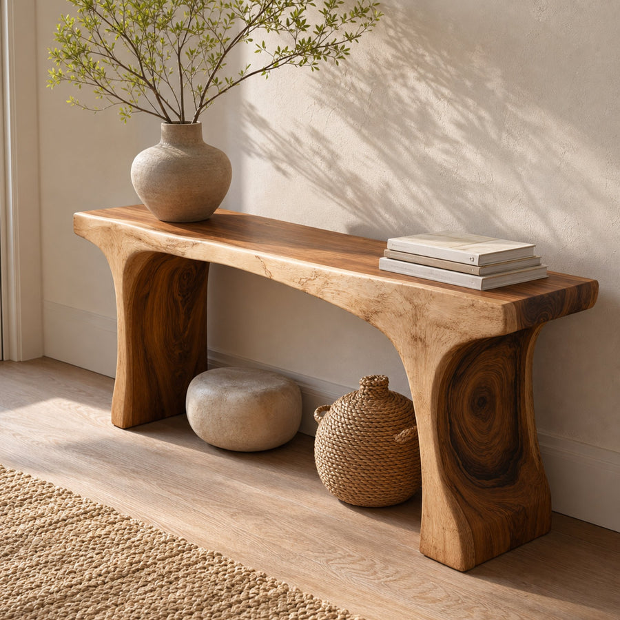 Rustic Sculptural Console Table Handcrafted Statement Furniture For Entryway