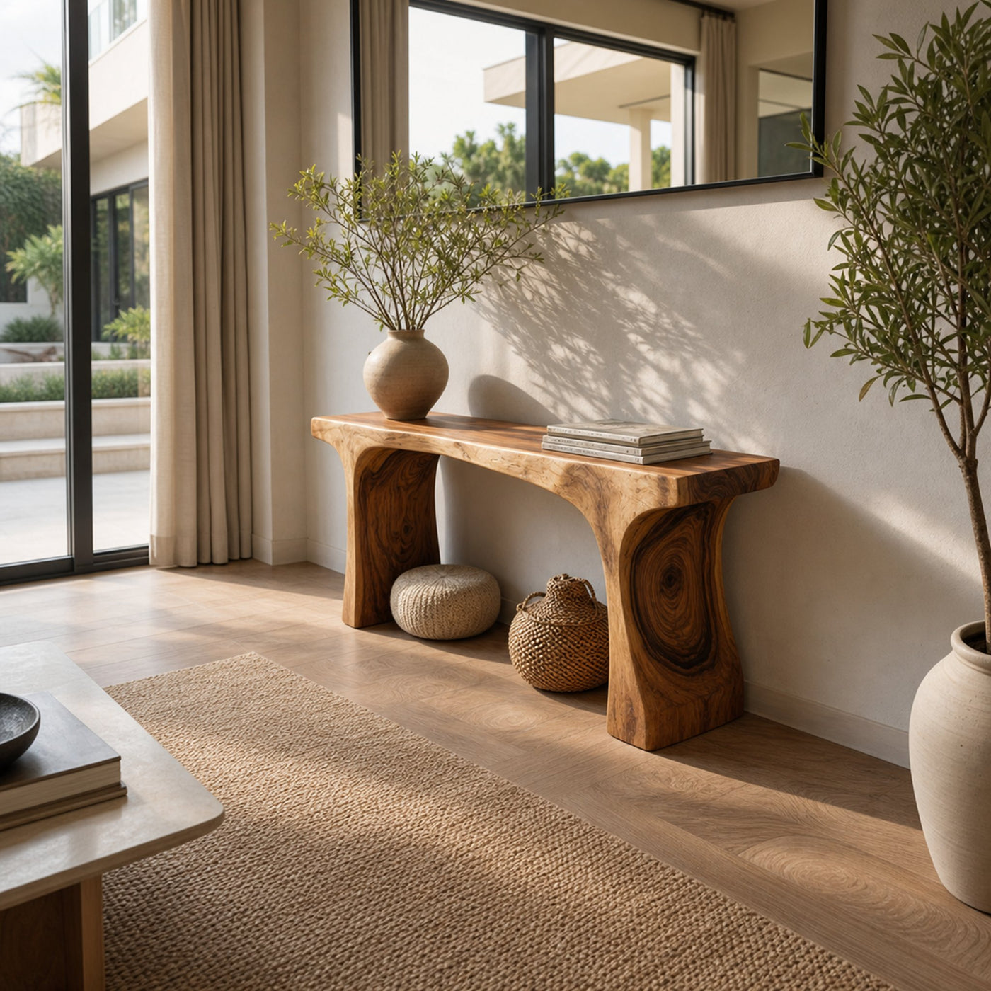 Rustic Sculptural Console Table Handcrafted Statement Furniture For Entryway - product view 2
