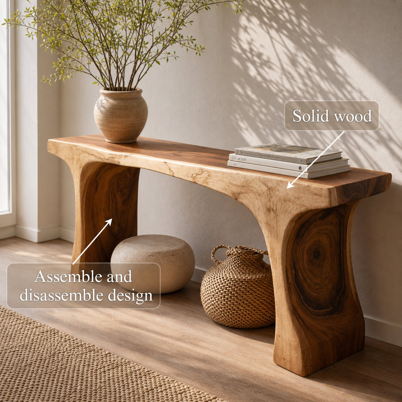 Rustic Sculptural Console Table Handcrafted Statement Furniture For Entryway - product view 3