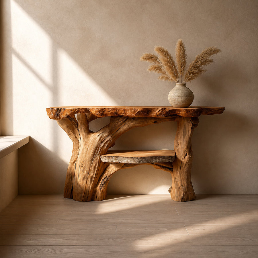 Rustic Sculptural Console Table Living Room