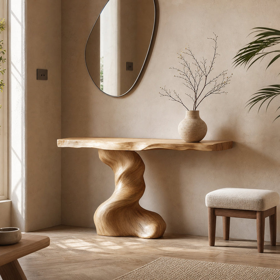 Rustic Sculptural Console Table Living Room Interior Statement Furniture