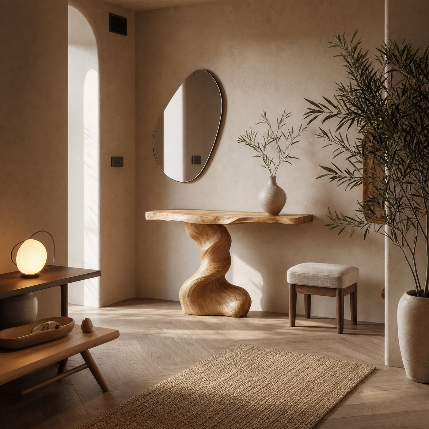 Rustic Sculptural Console Table Living Room Interior Statement Furniture - product view 2