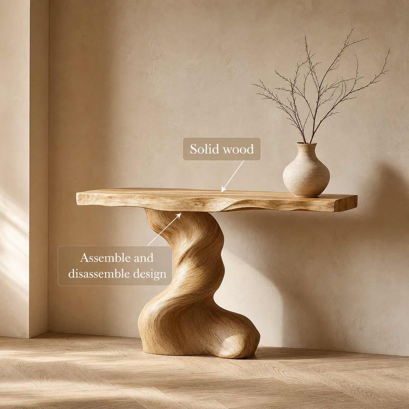 Rustic Sculptural Console Table Living Room Interior Statement Furniture - product view 3
