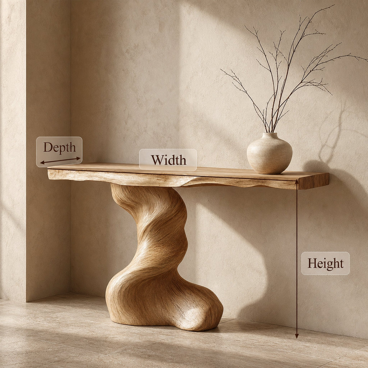 Rustic Sculptural Console Table Living Room Interior Statement Furniture - product view 4