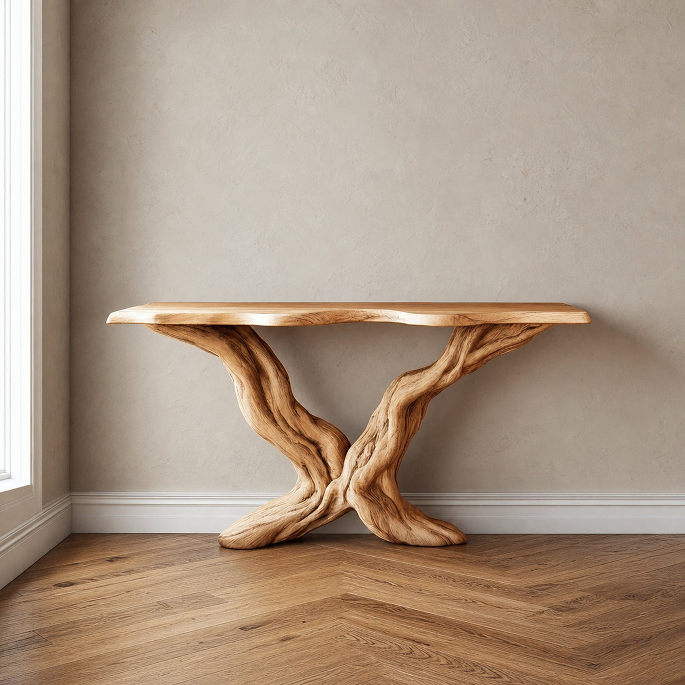 Rustic Sculptural Console Table Living Room Or Entryway