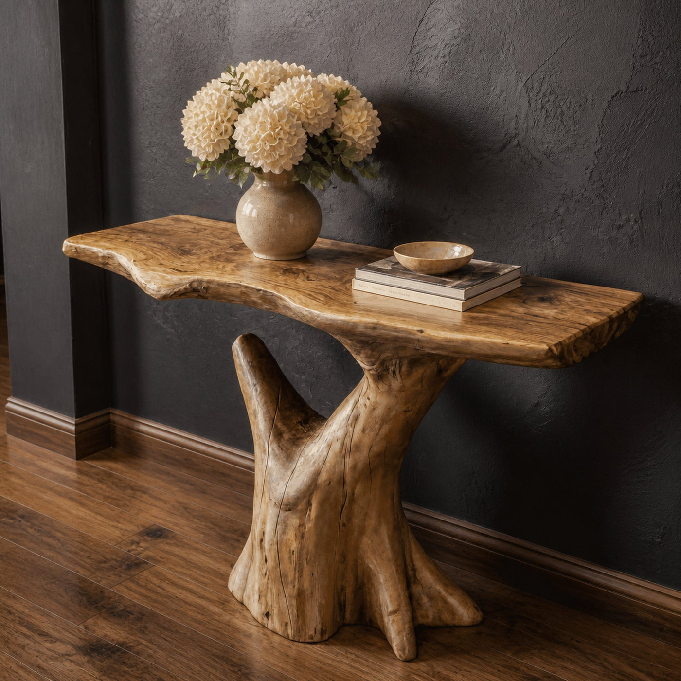 Rustic Sculptural Console Table Natural Wood Living Room