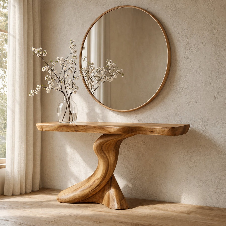 Rustic Sculptural Console Table Pedestal For Entryway