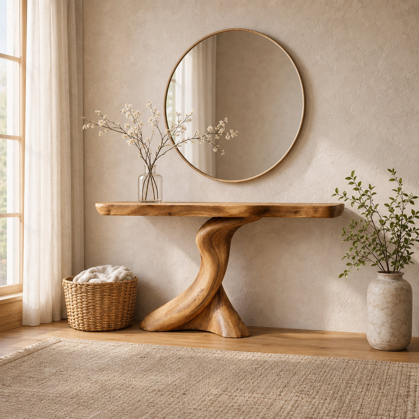 Rustic Sculptural Console Table Pedestal For Entryway - product view 2
