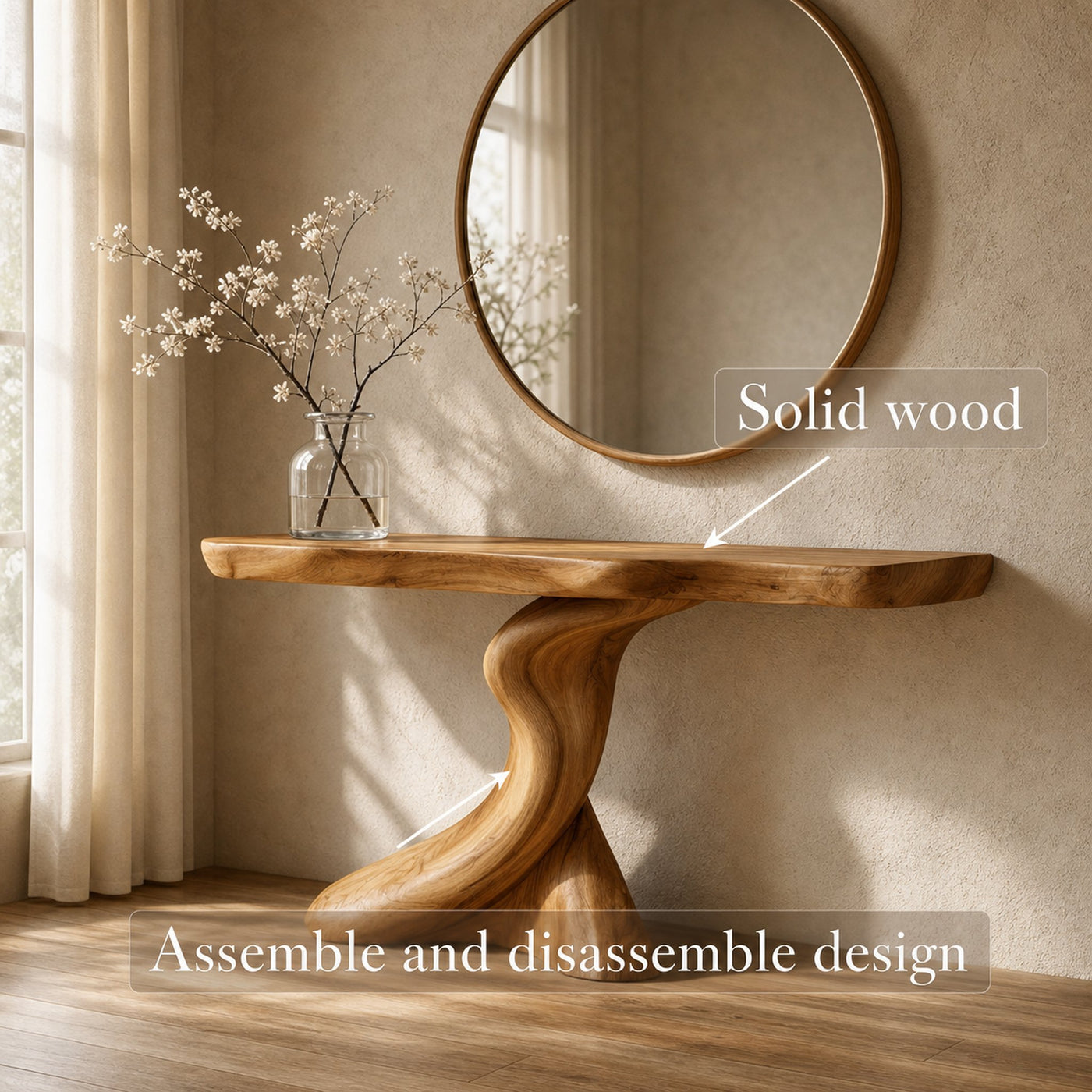 Rustic Sculptural Console Table Pedestal For Entryway - product view 3