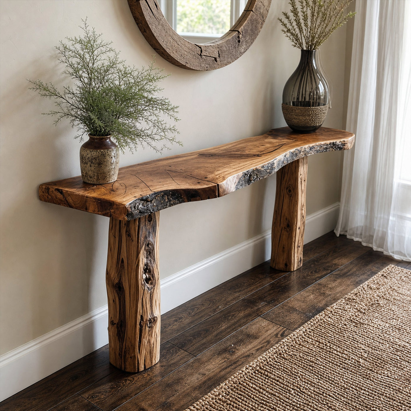 Rustic Side Table Dark Wood Console Table