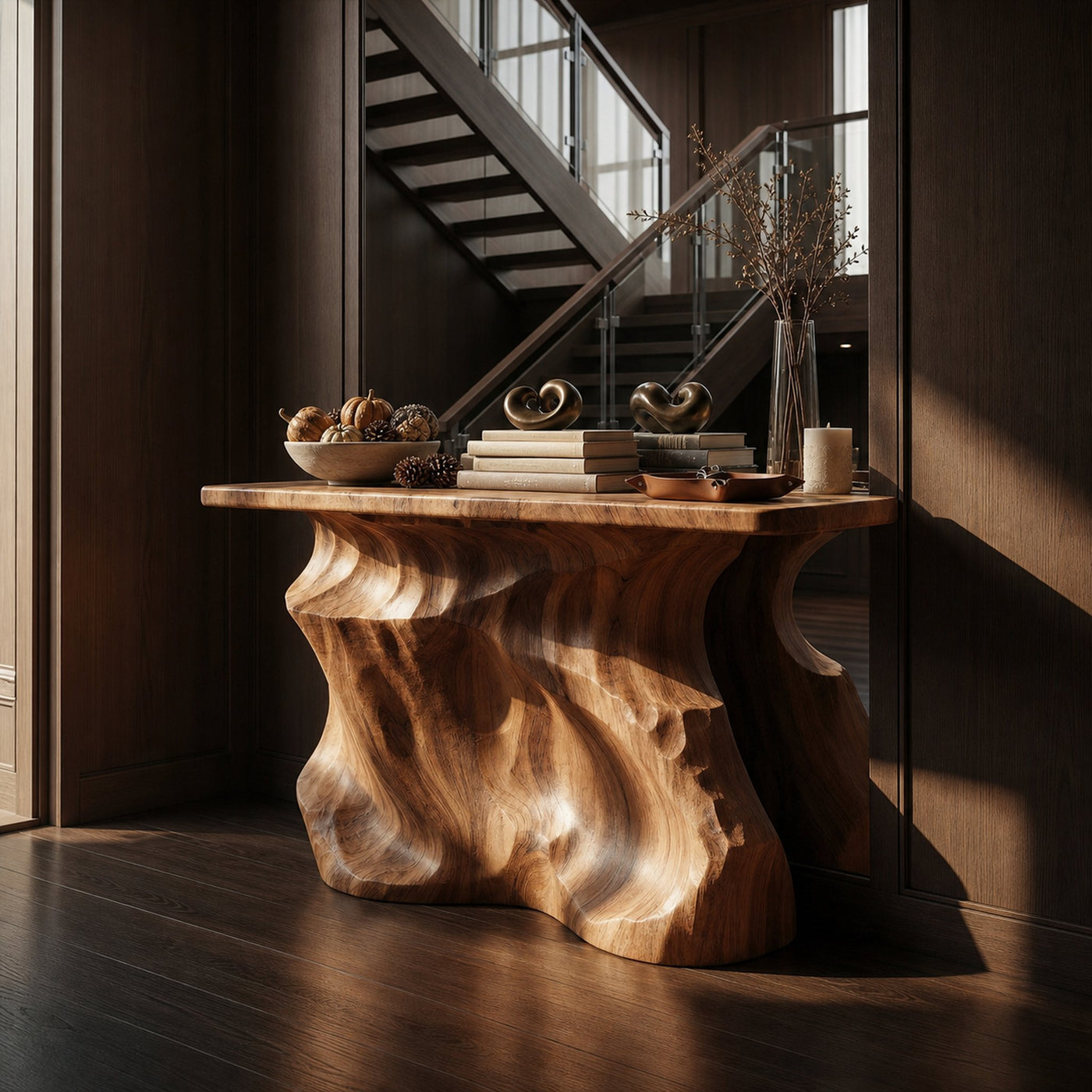 Rustic Solid Sculptural Console Table Entryway Hallway Living Room - product view 2