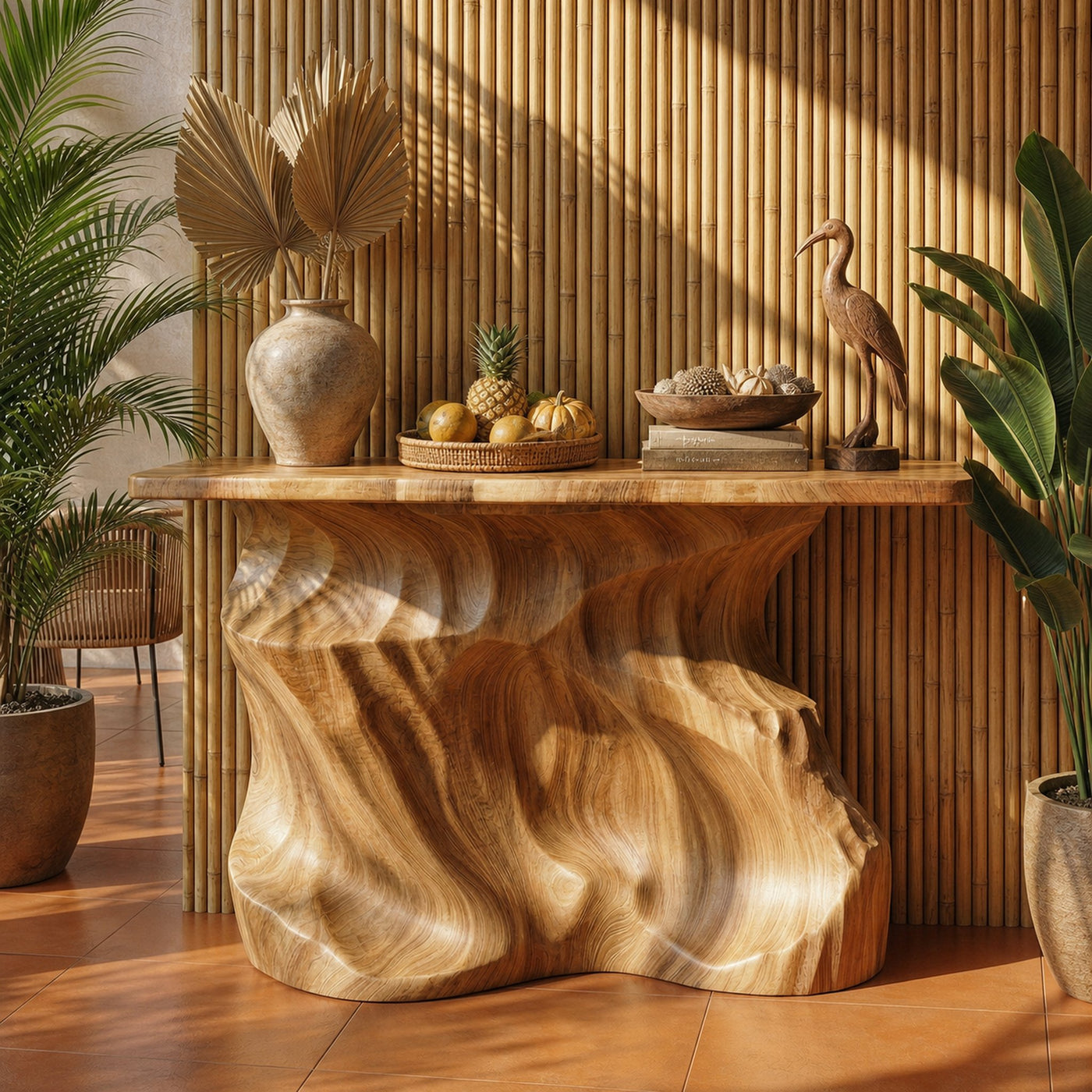 Rustic Solid Sculptural Console Table Entryway Hallway Living Room - product view 3