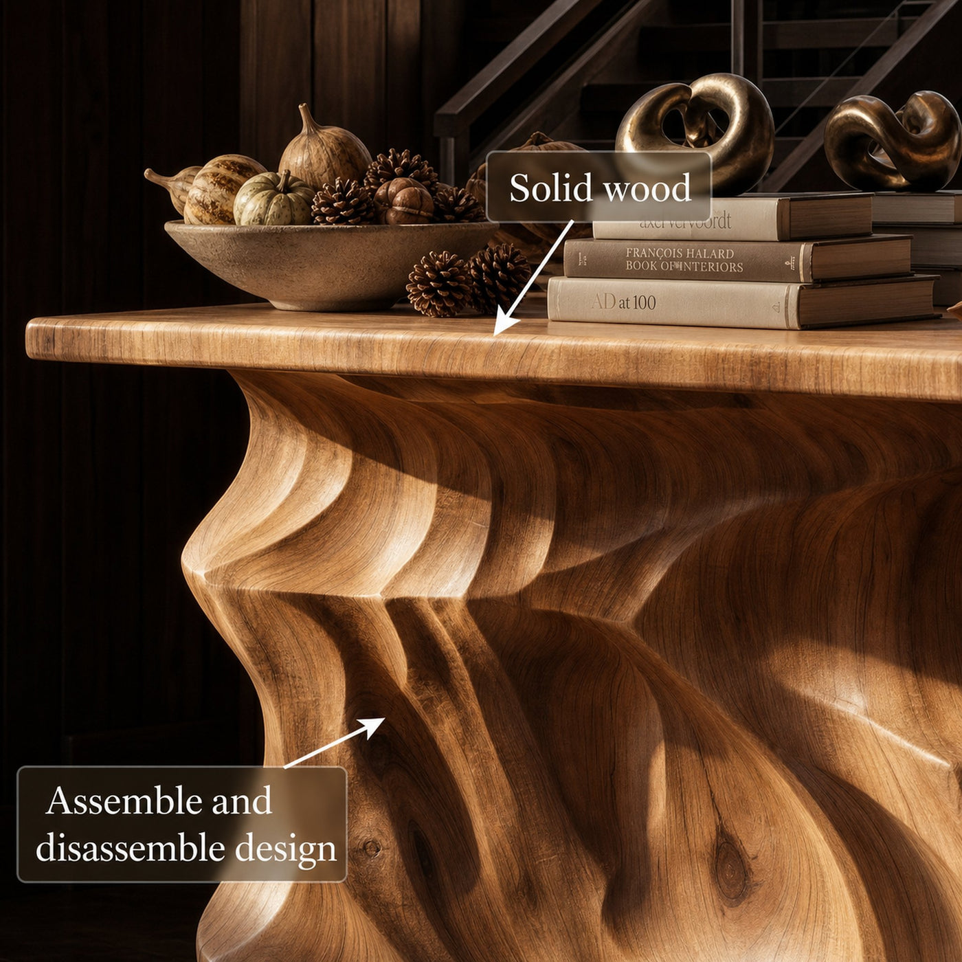 Rustic Solid Sculptural Console Table Entryway Hallway Living Room - product view 6