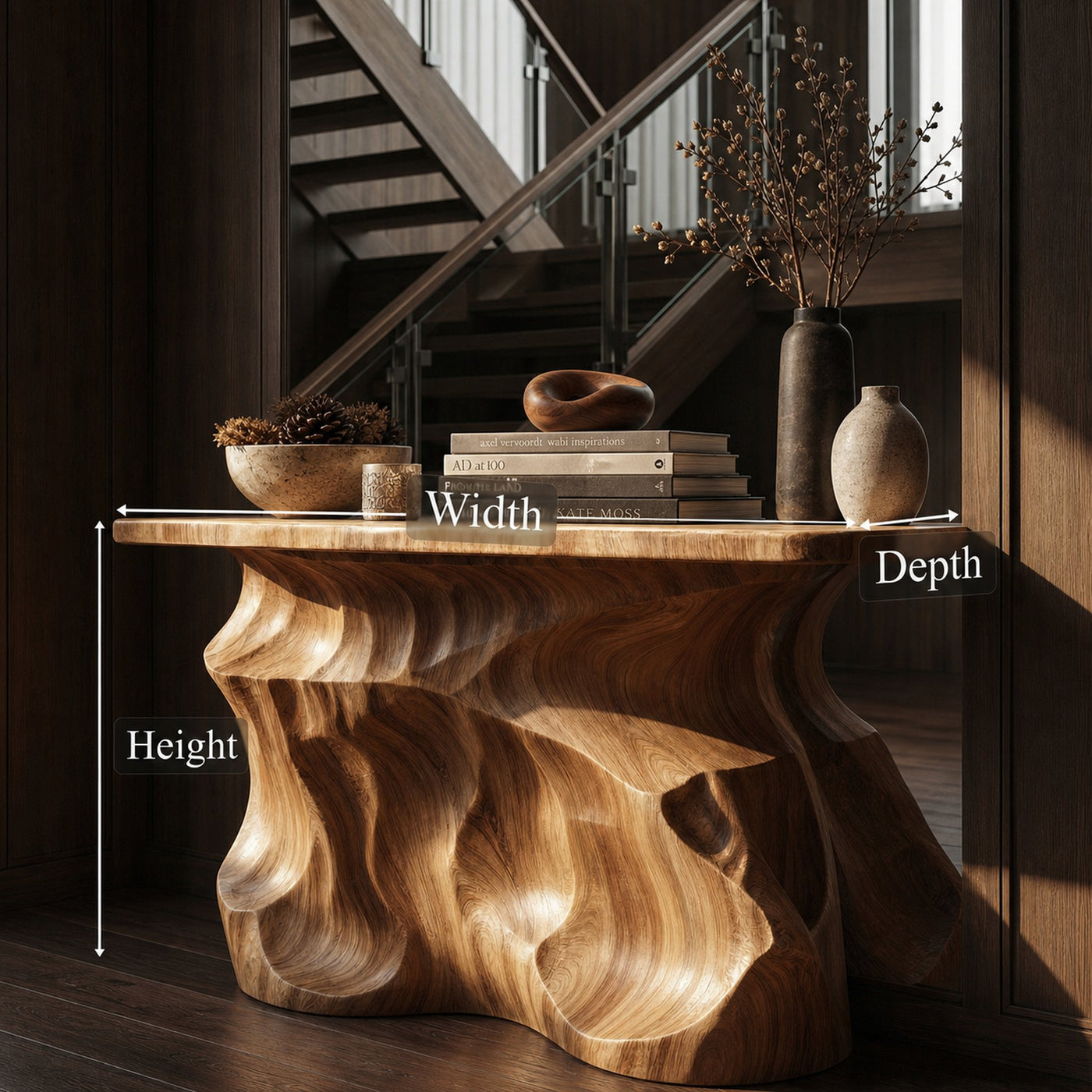 Rustic Solid Sculptural Console Table Entryway Hallway Living Room - product view 7