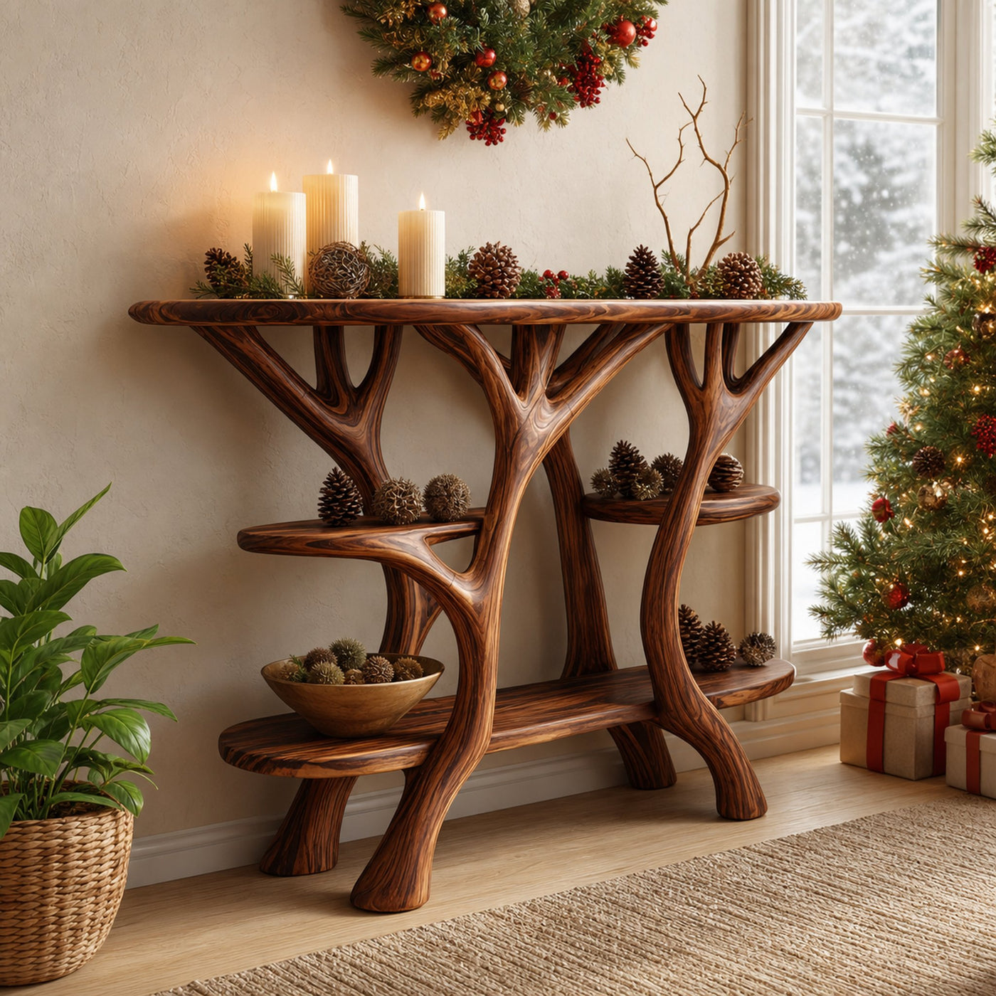 Rustic Solid Wood Console Table For Holiday Living Room Decor