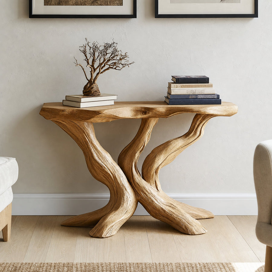 Rustic Solid Wood Console Table Handmade Live Edge Design For Living Room