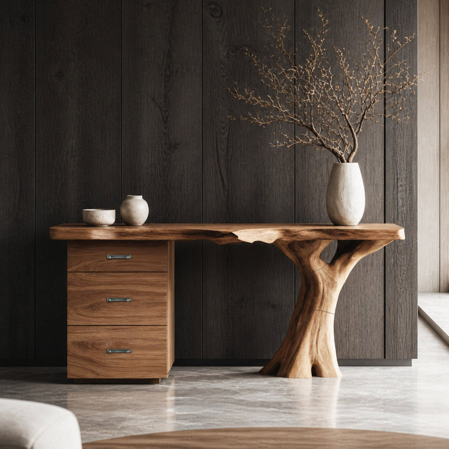 Rustic Solid Wood Dressing Table For Bedroom Cozy Vintage Decor