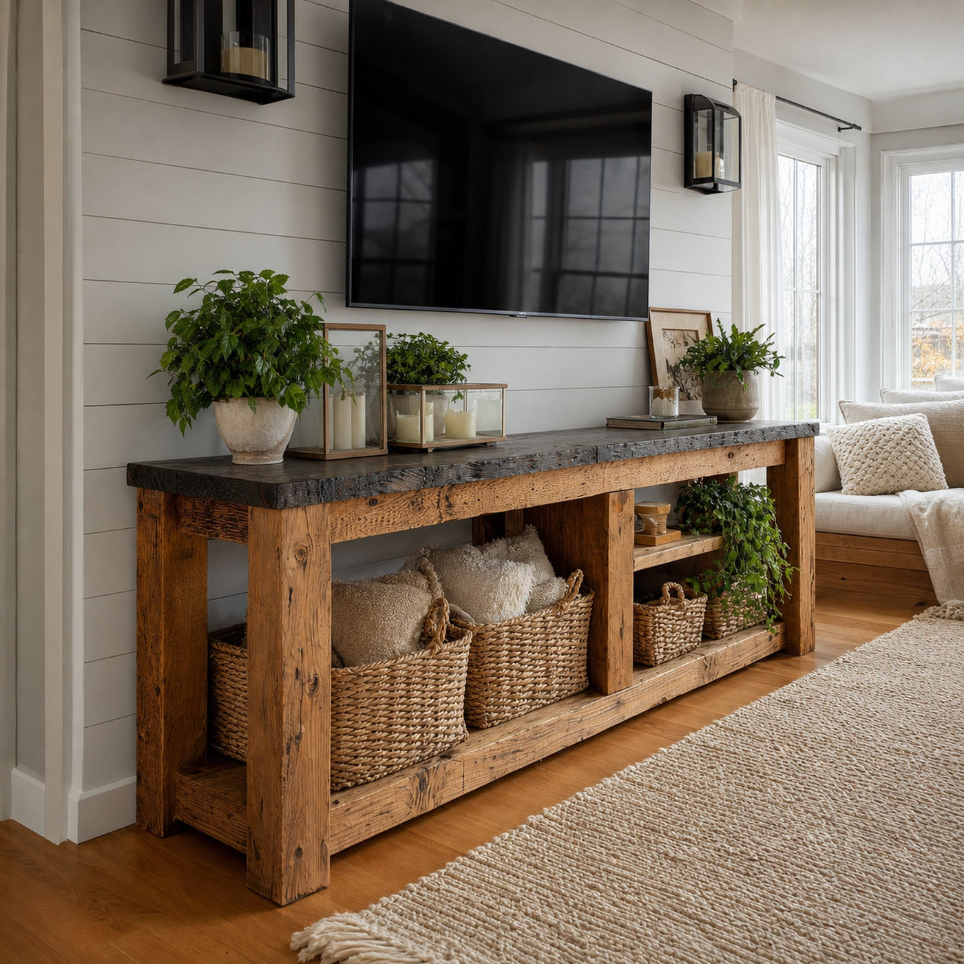 Rustic TV Console Table Living Room