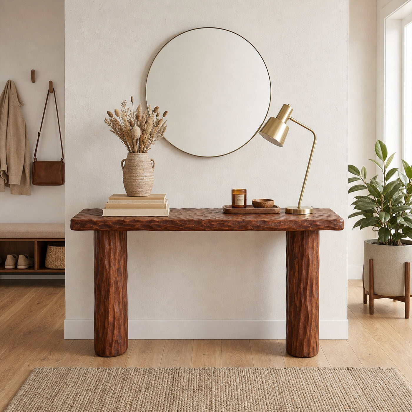 Rustic Textured Wood Console Table Sofa Back Living Room
