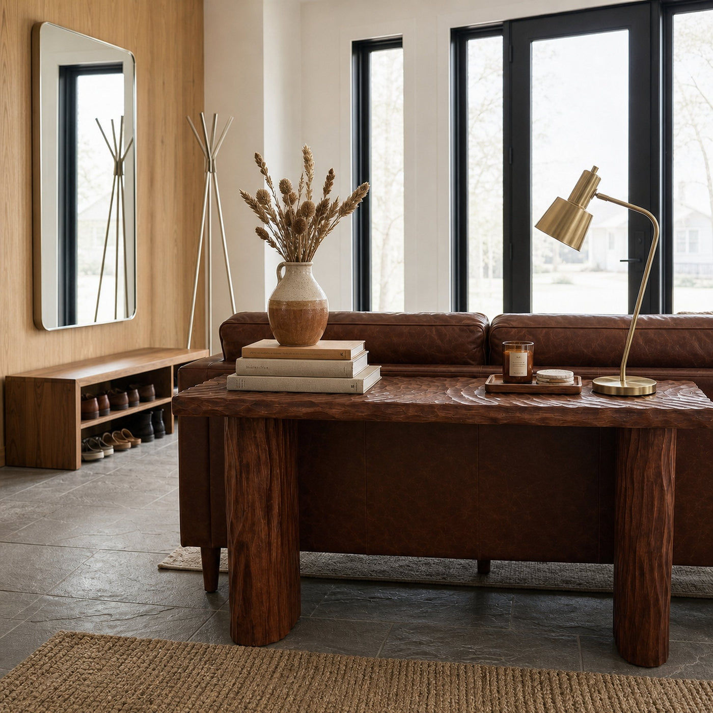 Rustic Textured Wood Console Table Sofa Back Living Room - product view 2