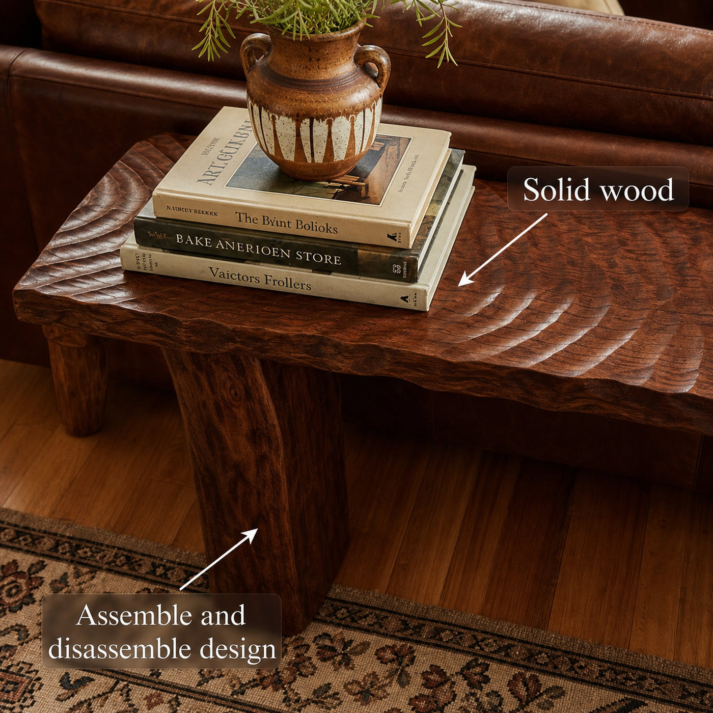 Rustic Textured Wood Console Table Sofa Back Living Room - product view 6