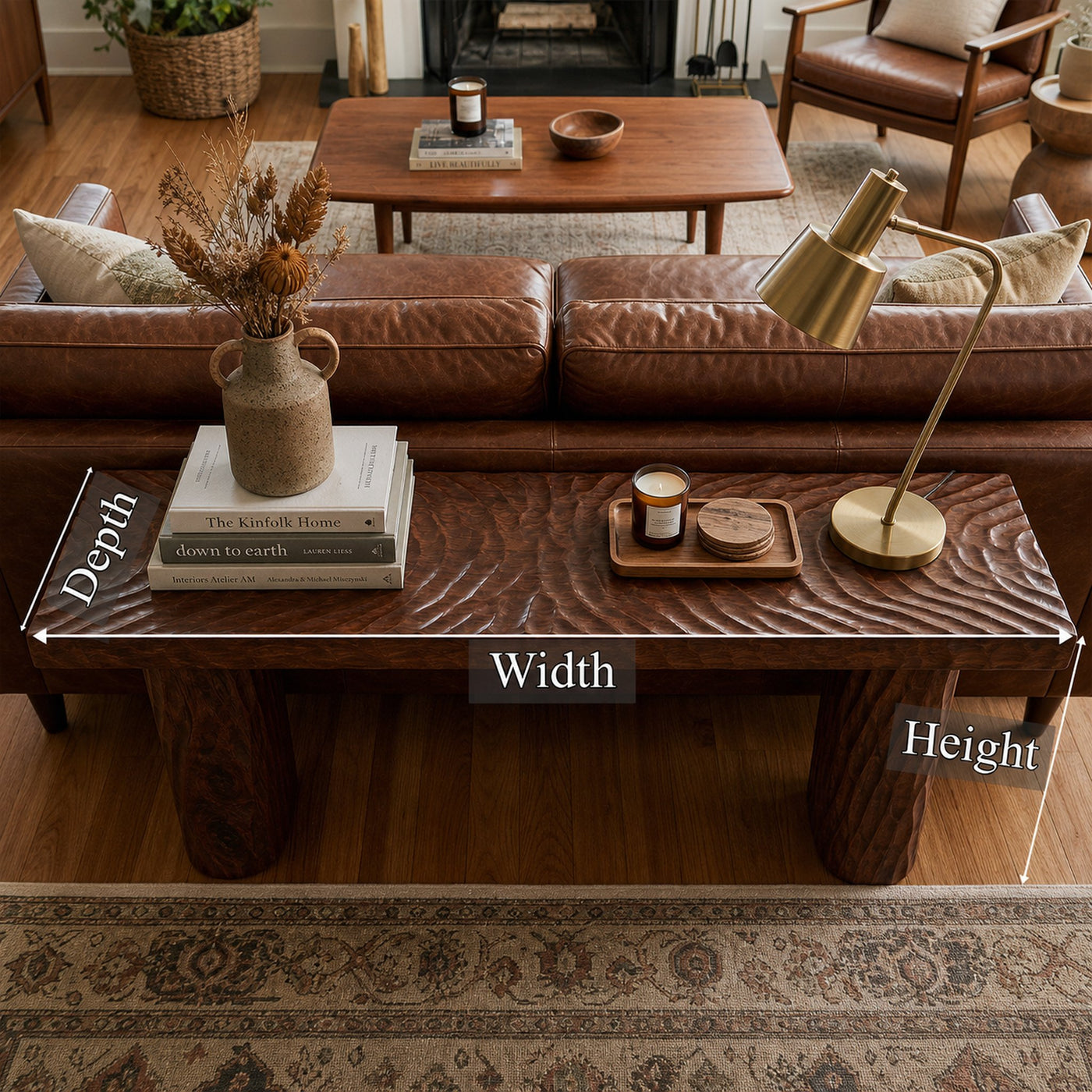 Rustic Textured Wood Console Table Sofa Back Living Room - product view 7