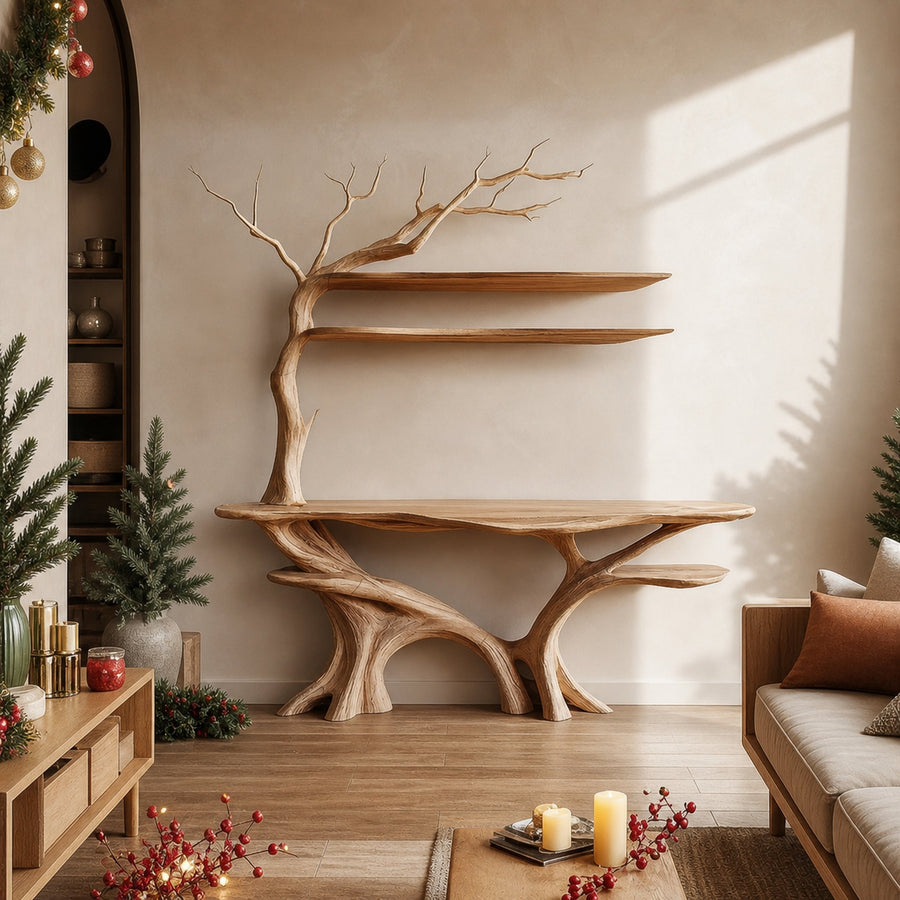 Rustic Tree Console Table Christmas Entryway Holiday Display