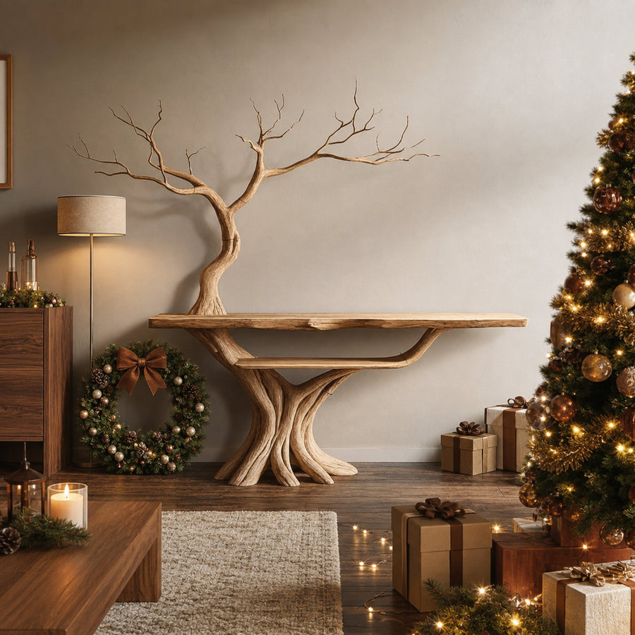 Rustic Tree Console Table Christmas Home Entryway Decor