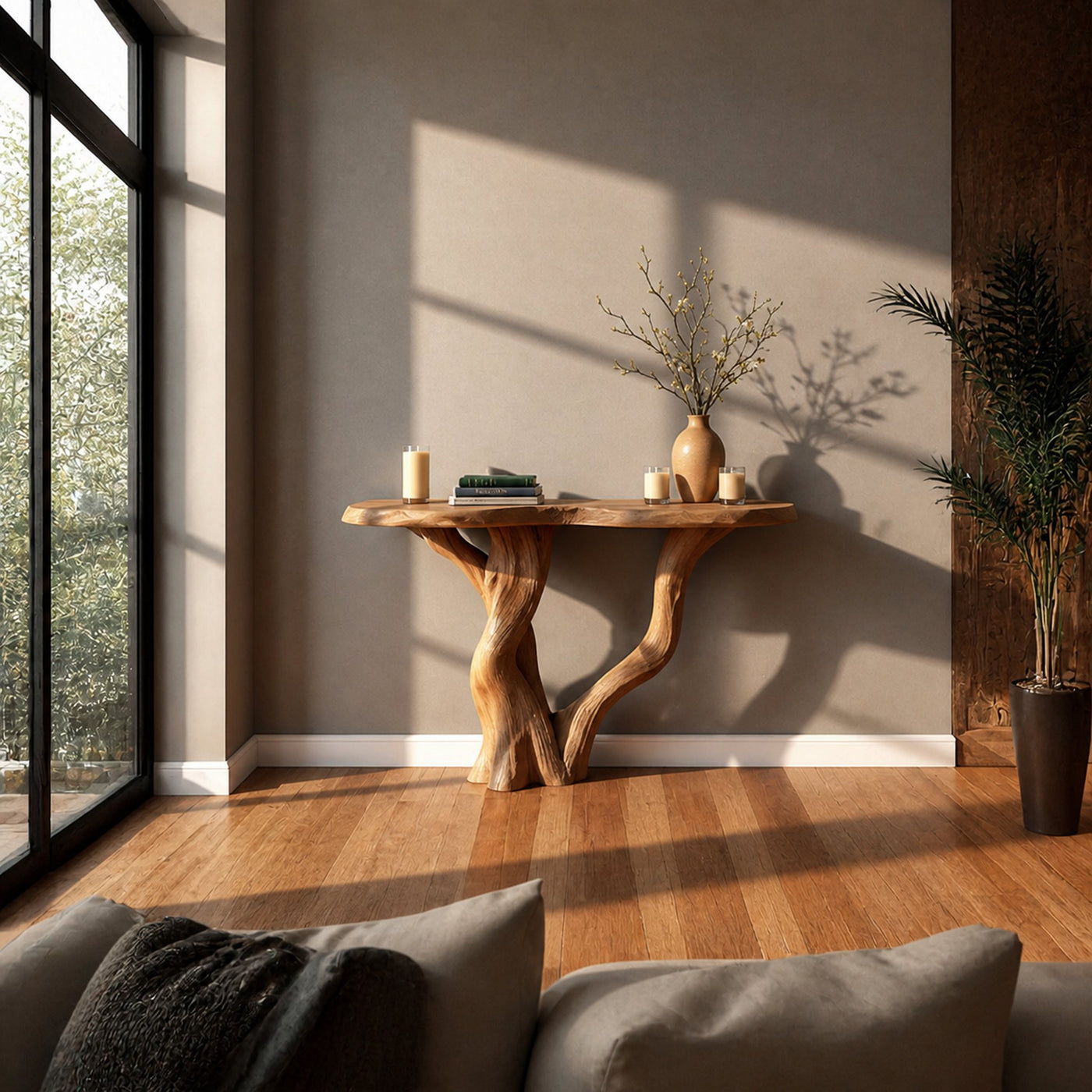 Rustic Tree Design Console Table Living Room Entryway - product view 2
