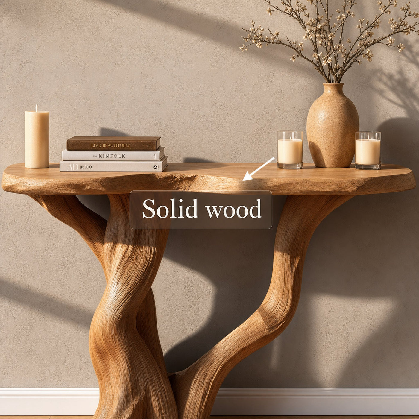 Rustic Tree Design Console Table Living Room Entryway - product view 3