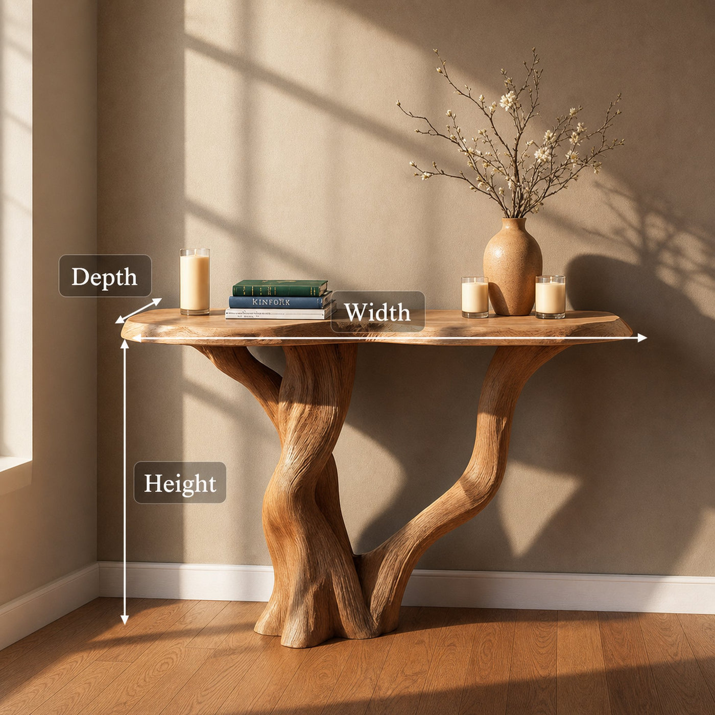 Rustic Tree Design Console Table Living Room Entryway - product view 5