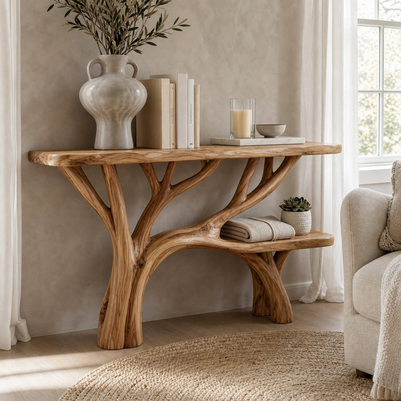 Rustic Tree Design Console Table Living Room Entryway - product view 3