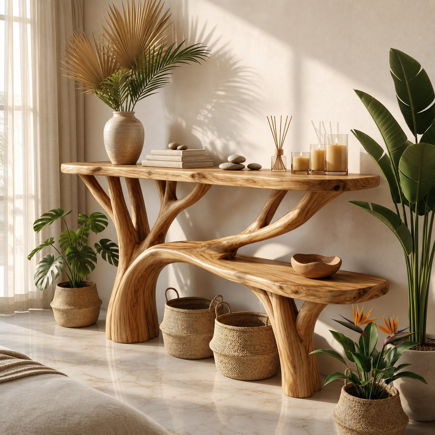 Rustic Tree Design Console Table Living Room Entryway - product view 5