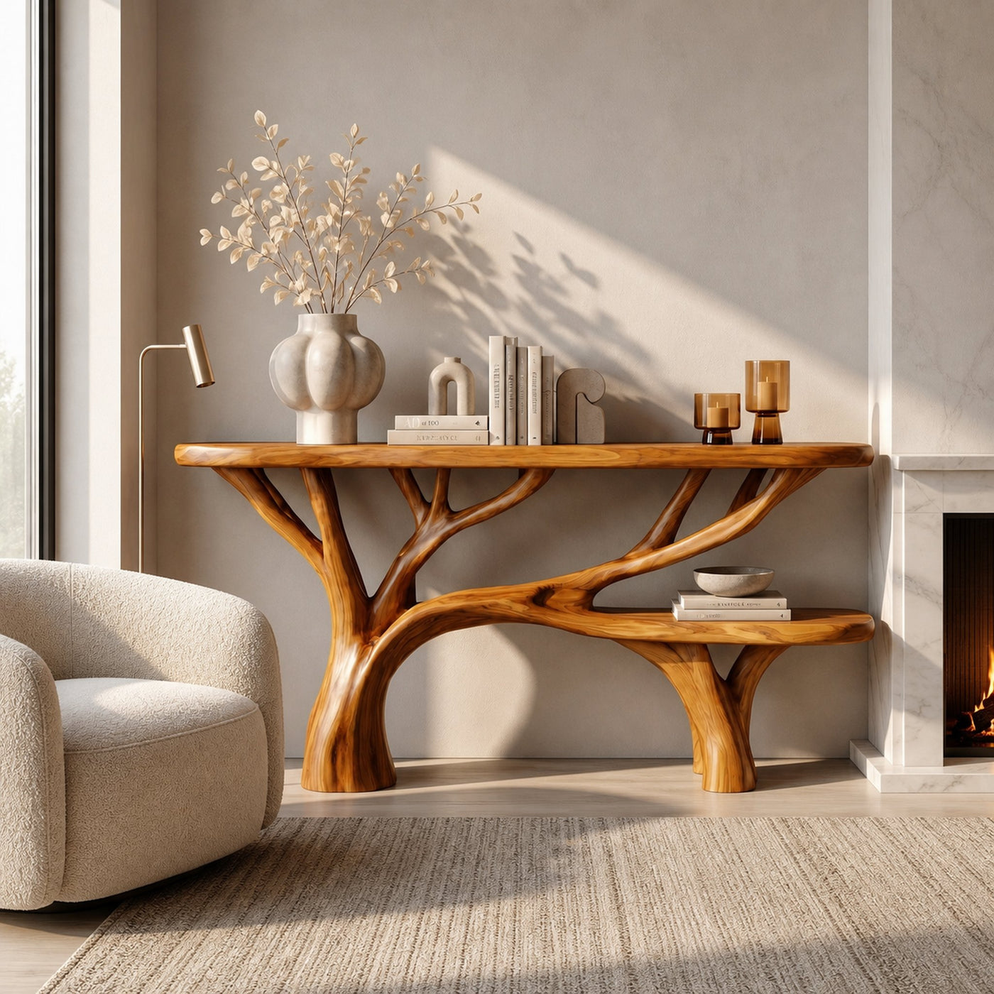 Rustic Tree Design Console Table Living Room Entryway - product view 6